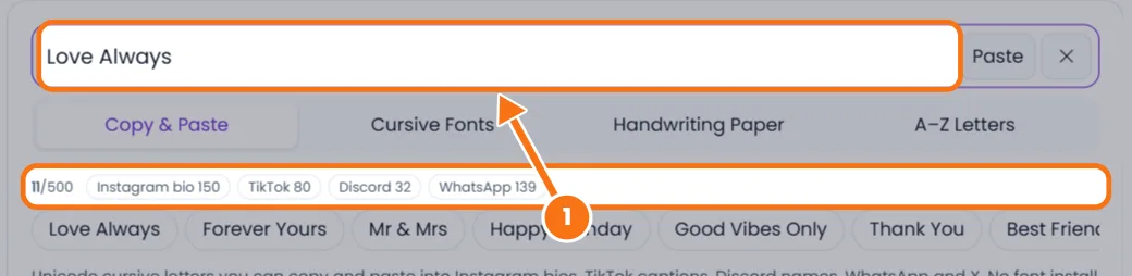 Typing text into the CursiveGen cursive generator