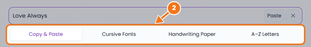 Cursive generator modes: Copy & Paste, Cursive Fonts, Handwriting Paper and A-Z Letters