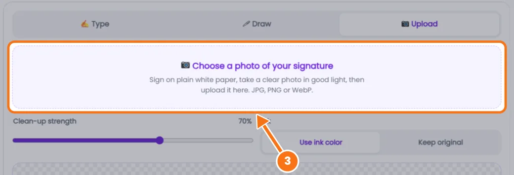 Uploading a photo of a handwritten signature to remove the background