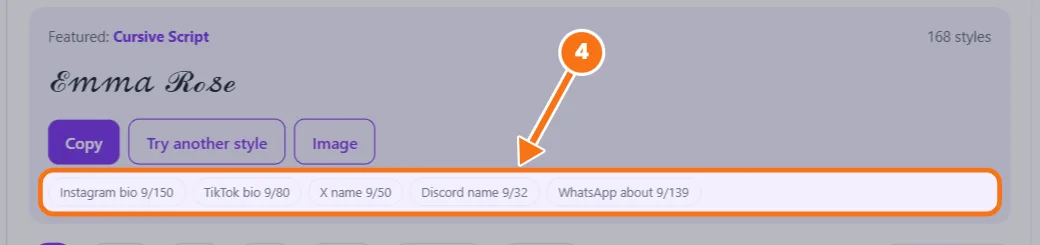Character counter showing Instagram, TikTok, X and Discord limits