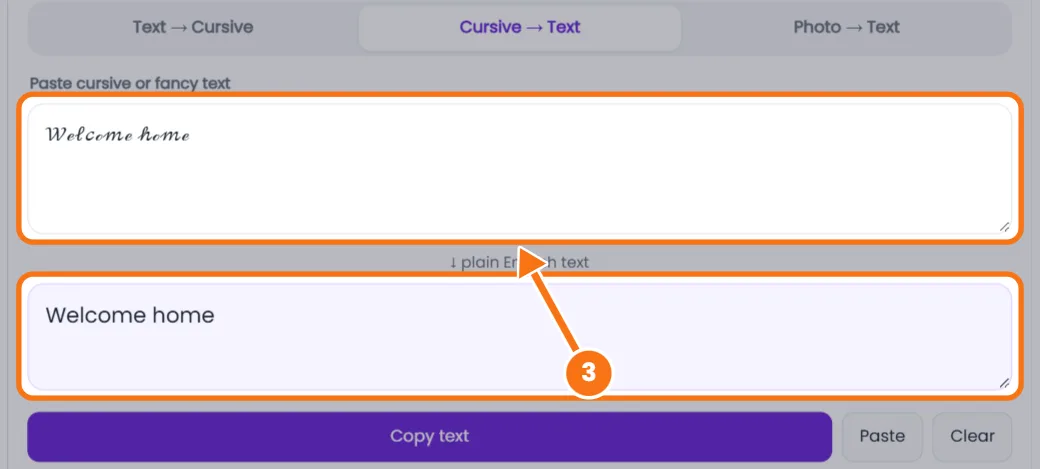 Pasting fancy cursive letters to convert them into plain text